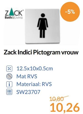 Aanbiedingen Zack indici pictogram vrouw - Zack - Geldig van 01/09/2017 tot 30/09/2017 bij Sanitairwinkel