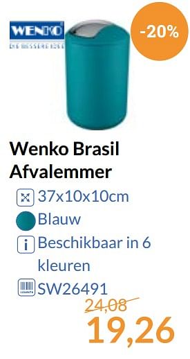 Aanbiedingen Wenko brasil afvalemmer - Wenko - Geldig van 01/09/2017 tot 30/09/2017 bij Sanitairwinkel