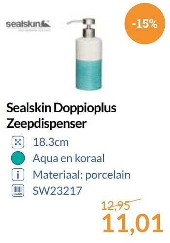 Aanbiedingen Sealskin doppioplus zeepdispenser - Sealskin - Geldig van 01/09/2017 tot 30/09/2017 bij Sanitairwinkel