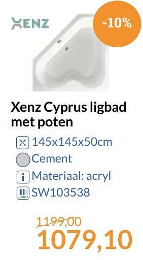 Aanbiedingen Xenz cyprus ligbad met poten - Xenz - Geldig van 01/09/2017 tot 30/09/2017 bij Sanitairwinkel