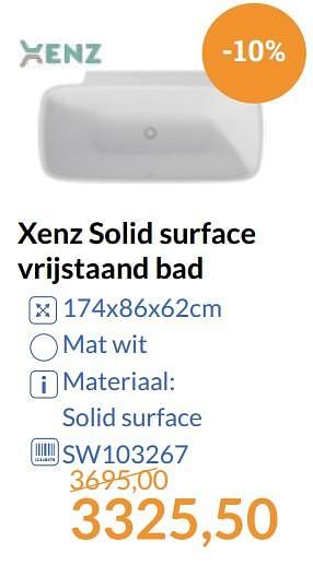 Aanbiedingen Xenz solid surface vrijstaand bad - Xenz - Geldig van 01/09/2017 tot 30/09/2017 bij Sanitairwinkel