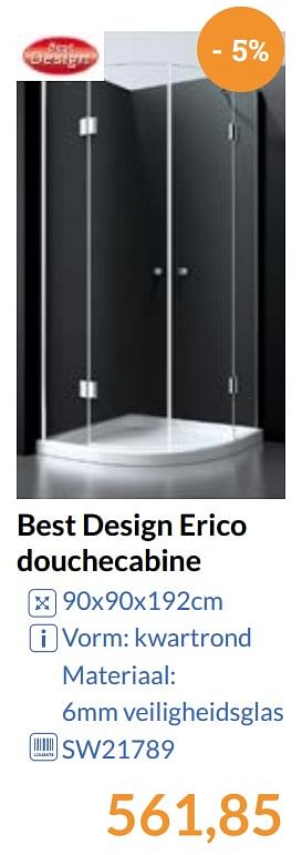 Aanbiedingen Best design erico douchecabine - Best Design - Geldig van 01/09/2017 tot 30/09/2017 bij Sanitairwinkel