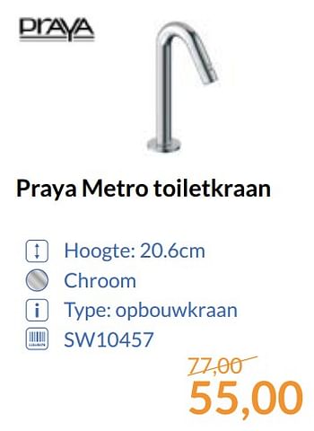 Aanbiedingen Praya metro toiletkraan - Praya - Geldig van 01/09/2017 tot 30/09/2017 bij Sanitairwinkel