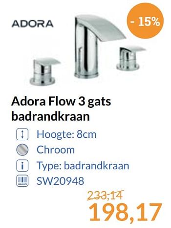 Aanbiedingen Adora flow 3 gats badrandkraan - Adora - Geldig van 01/09/2017 tot 30/09/2017 bij Sanitairwinkel