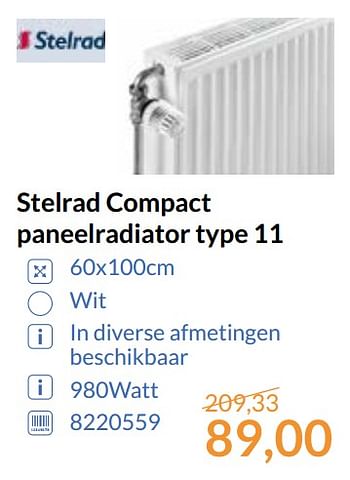 Aanbiedingen Stelrad compact paneelradiator type 11 - Stelrad - Geldig van 01/09/2017 tot 30/09/2017 bij Sanitairwinkel