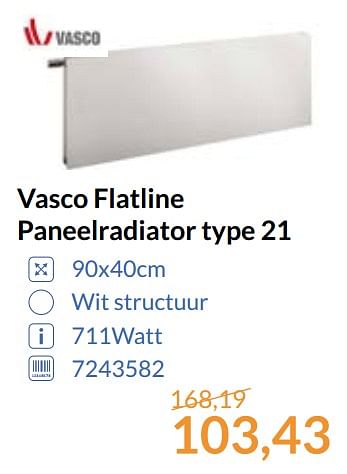 Aanbiedingen Vasco flatline paneelradiator type 21 - Vasco - Geldig van 01/09/2017 tot 30/09/2017 bij Sanitairwinkel