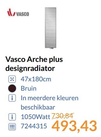 Aanbiedingen Vasco arche plus designradiator - Vasco - Geldig van 01/09/2017 tot 30/09/2017 bij Sanitairwinkel