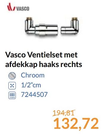 Aanbiedingen Vasco ventielset met afdekkap haaks rechts - Vasco - Geldig van 01/09/2017 tot 30/09/2017 bij Sanitairwinkel