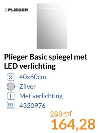 Aanbiedingen Plieger basic spiegel met led verlichting - Plieger - Geldig van 01/09/2017 tot 30/09/2017 bij Sanitairwinkel