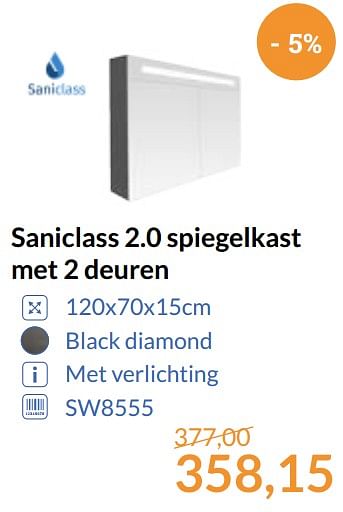 Aanbiedingen Saniclass 2.0 spiegelkast met 2 deuren - Saniclass - Geldig van 01/09/2017 tot 30/09/2017 bij Sanitairwinkel