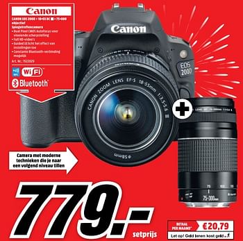 Aanbiedingen Canon eos200d + 18-55 dc lll + 75-300 objectief spiegelreflexcamera - Canon - Geldig van 21/08/2017 tot 27/08/2017 bij Media Markt
