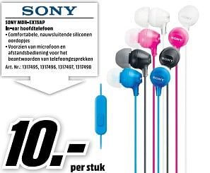 Aanbiedingen Sony mdr-ex15ap in-ear hoofdtelefoon - Sony - Geldig van 21/08/2017 tot 27/08/2017 bij Media Markt