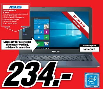 Aanbiedingen Asus f402na-ga182t laptop - Asus - Geldig van 21/08/2017 tot 27/08/2017 bij Media Markt