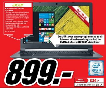 Aanbiedingen Acer aspire 7 (a715-71g-52fg) laptop - Acer - Geldig van 21/08/2017 tot 27/08/2017 bij Media Markt
