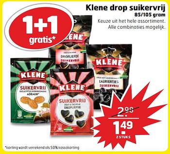 Aanbiedingen Klene drop suikervrij - Klene - Geldig van 22/08/2017 tot 03/09/2017 bij Trekpleister