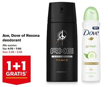 Aanbiedingen Axe, dove of rexona deodorant - Dove - Geldig van 23/08/2017 tot 29/08/2017 bij Hoogvliet