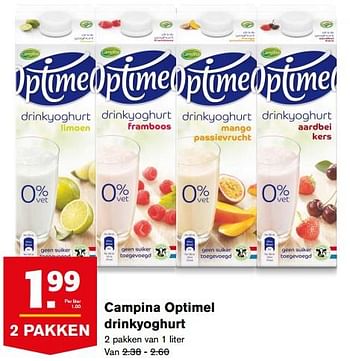Aanbiedingen Campina optimel drinkyoghurt - Campina - Geldig van 23/08/2017 tot 29/08/2017 bij Hoogvliet