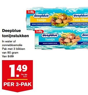 Aanbiedingen Deepblue tonijnstukken - Deepblue - Geldig van 23/08/2017 tot 29/08/2017 bij Hoogvliet