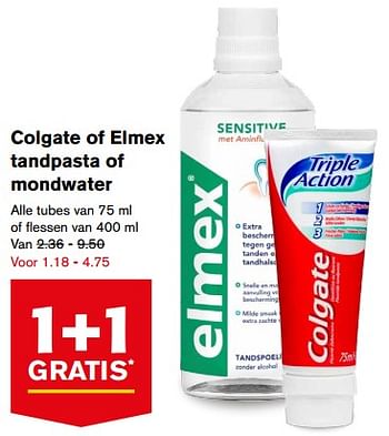 Aanbiedingen Colgate of elmex tandpasta of mondwater - Huismerk - Hoogvliet - Geldig van 23/08/2017 tot 29/08/2017 bij Hoogvliet