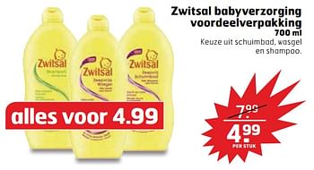 Aanbiedingen Zwitsal babyverzorging voordeelverpakking - Zwitsal - Geldig van 22/08/2017 tot 03/09/2017 bij Trekpleister