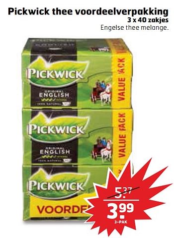 Aanbiedingen Pickwick thee voordeelverpakking - Pickwick - Geldig van 22/08/2017 tot 03/09/2017 bij Trekpleister