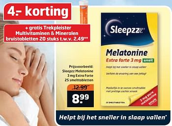 Aanbiedingen Sleepzz melatonine 3 mg extra forte - Sleepzz - Geldig van 22/08/2017 tot 03/09/2017 bij Trekpleister