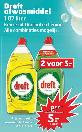 Aanbiedingen Afwasmiddel lemon - Dreft - Geldig van 22/08/2017 tot 03/09/2017 bij Trekpleister