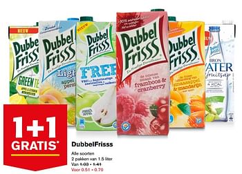 Aanbiedingen Dubbelfrisss fruitige dorstlesser - Dubbelfrisss - Geldig van 23/08/2017 tot 29/08/2017 bij Hoogvliet
