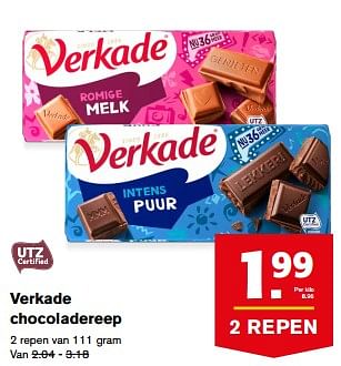 Aanbiedingen Verkade chocoladereep - Verkade - Geldig van 23/08/2017 tot 29/08/2017 bij Hoogvliet