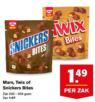 Aanbiedingen Mars, twix of snickers bites - Mars Snacks - Geldig van 23/08/2017 tot 29/08/2017 bij Hoogvliet