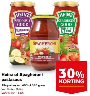 Aanbiedingen Heinz of spagheroni pastasaus - Huismerk - Hoogvliet - Geldig van 23/08/2017 tot 29/08/2017 bij Hoogvliet
