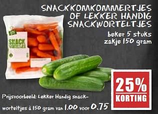 Aanbiedingen Snackkomkommertjes of lekker handig snackworteltjes - Huismerk - MCD Supermarkten - Geldig van 21/08/2017 tot 26/08/2017 bij MCD Supermarkten
