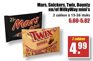 Aanbiedingen Mars, snickers, twix, bounty en-of milkyway mini`s - Huismerk - MCD Supermarkten - Geldig van 21/08/2017 tot 26/08/2017 bij MCD Supermarkten