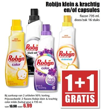 Aanbiedingen Robijn klein + krachtig en-of capsules - Robijn - Geldig van 21/08/2017 tot 26/08/2017 bij MCD Supermarkten