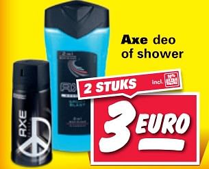 Aanbiedingen Axe deo of shower - Axe - Geldig van 21/08/2017 tot 27/08/2017 bij Nettorama