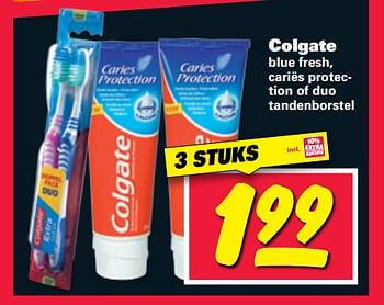 Aanbiedingen Colgate blue fresh, cariës protection of duo tandenborstel - Colgate - Geldig van 21/08/2017 tot 27/08/2017 bij Nettorama