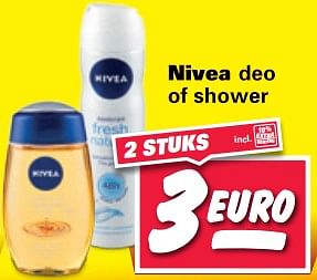 Aanbiedingen Nivea deo of shower - Nivea - Geldig van 21/08/2017 tot 27/08/2017 bij Nettorama