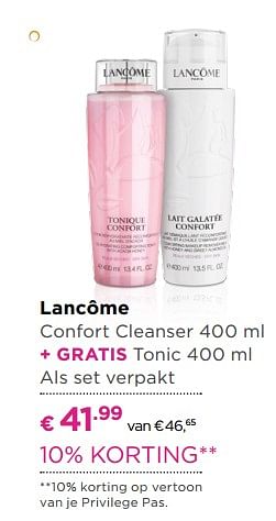 Aanbiedingen Lancôme confort cleanser + gratis tonic als set verpakt - Lancome - Geldig van 21/08/2017 tot 10/09/2017 bij Ici Paris XL