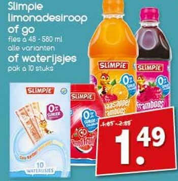 Aanbiedingen Slimpie limonadesiroop of go of waterijsjes - Slimpie - Geldig van 21/08/2017 tot 26/08/2017 bij Agrimarkt