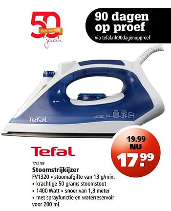 Aanbiedingen Tefal stoomstrijkijzer fv1320 - Tefal - Geldig van 24/08/2017 tot 06/09/2017 bij Marskramer