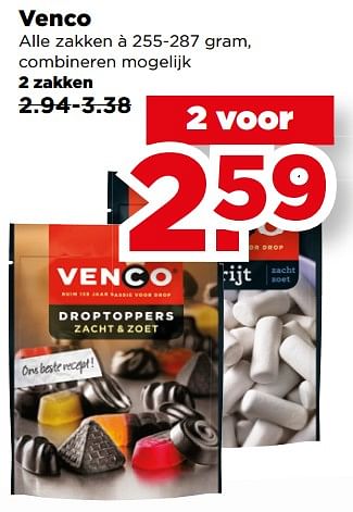 Aanbiedingen Venco droptoppers zacht + zoet - Venco - Geldig van 27/08/2017 tot 02/09/2017 bij Plus