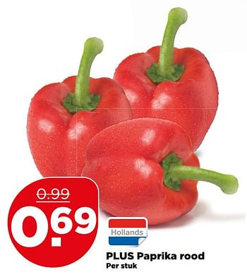 Aanbiedingen Paprika rood - Huismerk - Plus - Geldig van 27/08/2017 tot 02/09/2017 bij Plus