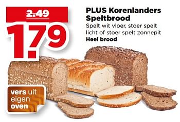 Aanbiedingen Korenlanders speltbrood - Korenlanders - Geldig van 27/08/2017 tot 02/09/2017 bij Plus