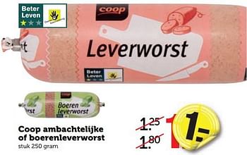 Aanbiedingen Coop ambachtelijke of boerenleverworst - Huismerk - Coop - Geldig van 28/08/2017 tot 03/09/2017 bij Coop