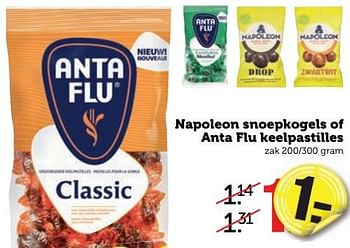 Aanbiedingen Napoleon snoepkogels of anta flu keelpastilles - Napoleon - Geldig van 28/08/2017 tot 03/09/2017 bij Coop