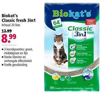 Aanbiedingen Biokat`s classic fresh 3in1 - Bio kat`s - Geldig van 28/08/2017 tot 10/09/2017 bij Welkoop