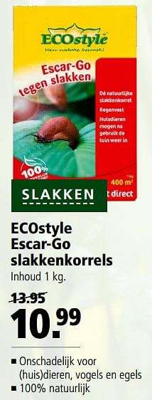 Aanbiedingen Ecostyle escar-go slakkenkorrels - Ecostyle - Geldig van 28/08/2017 tot 10/09/2017 bij Welkoop