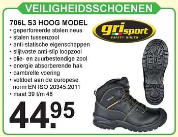 Aanbiedingen Veiligheidsschoenen 706l s3 hoog model - Grisport - Geldig van 14/08/2017 tot 02/09/2017 bij Van Cranenbroek