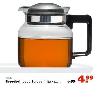 Aanbiedingen Thee--koffiepot `europa` - Huismerk - Marskramer - Geldig van 24/08/2017 tot 06/09/2017 bij Marskramer