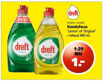Aanbiedingen Handafwas `lemon` of `original` - Dreft - Geldig van 24/08/2017 tot 06/09/2017 bij Novy